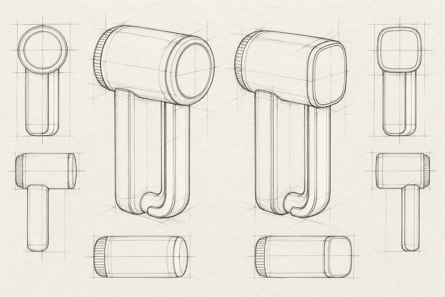 Loose contour studies exploring the head and handle of Classic and Luxe